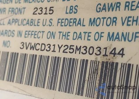 2005 Volkswagen New Beetle Gls 1.8T z USA, uszkodzony, nr VIN 3VWCD31Y25M303144